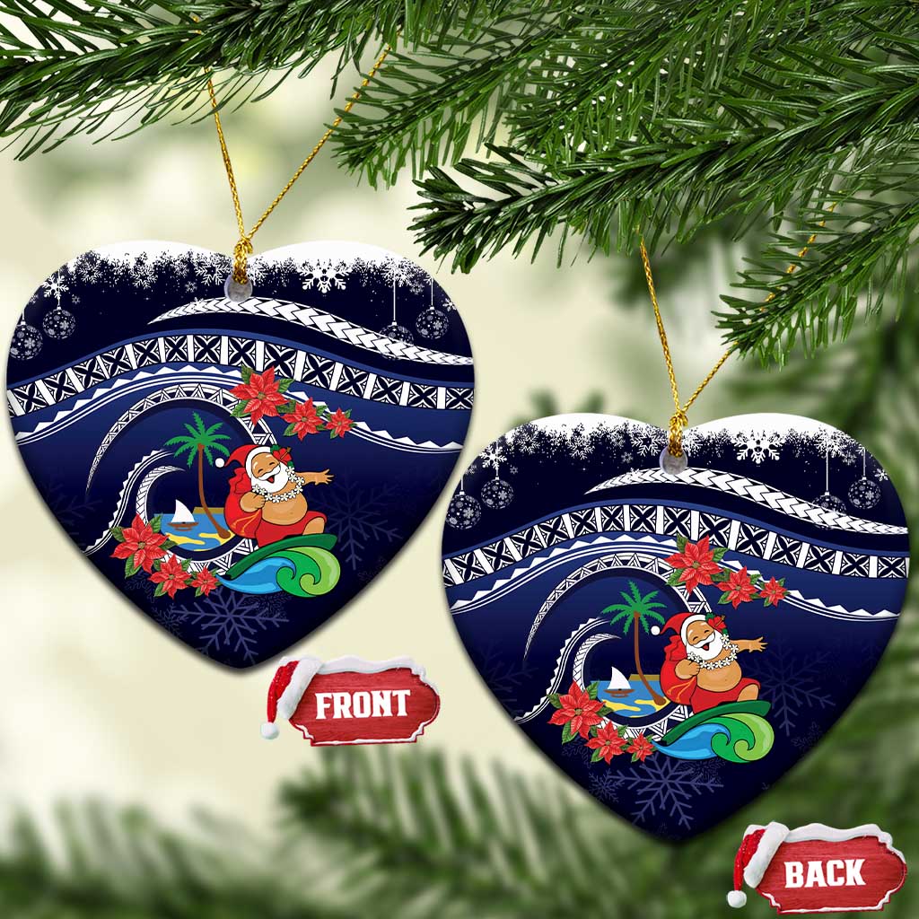 Felis Pusgua Guam Santa Ceramic Ornament Merry Christmas with Polynesian Tribal LT9 Heart Blue - Polynesian Pride
