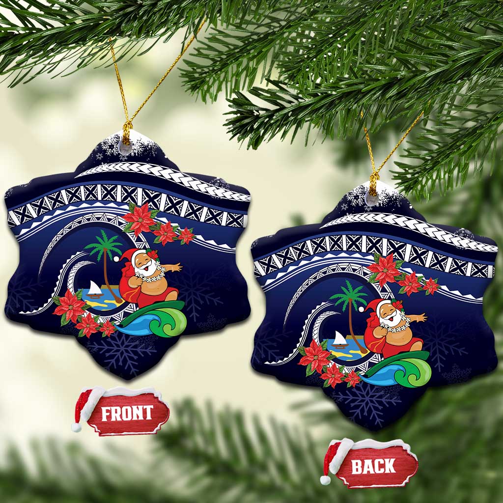Felis Pusgua Guam Santa Ceramic Ornament Merry Christmas with Polynesian Tribal LT9 Snow Flake Blue - Polynesian Pride