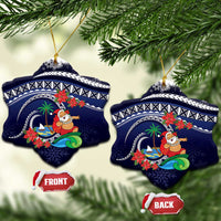 Felis Pusgua Guam Santa Ceramic Ornament Merry Christmas with Polynesian Tribal LT9 Snow Flake Blue - Polynesian Pride
