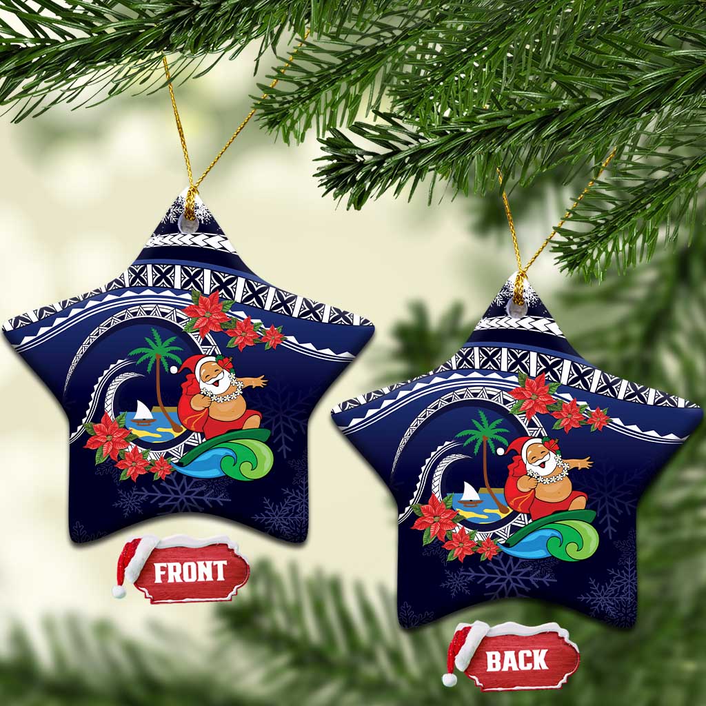 Felis Pusgua Guam Santa Ceramic Ornament Merry Christmas with Polynesian Tribal LT9 Star Blue - Polynesian Pride
