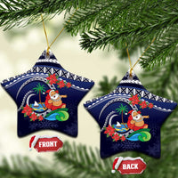 Felis Pusgua Guam Santa Ceramic Ornament Merry Christmas with Polynesian Tribal LT9 Star Blue - Polynesian Pride