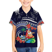 Felis Pusgua Guam Santa Family Matching Long Sleeve Bodycon Dress and Hawaiian Shirt Merry Christmas with Polynesian Tribal
