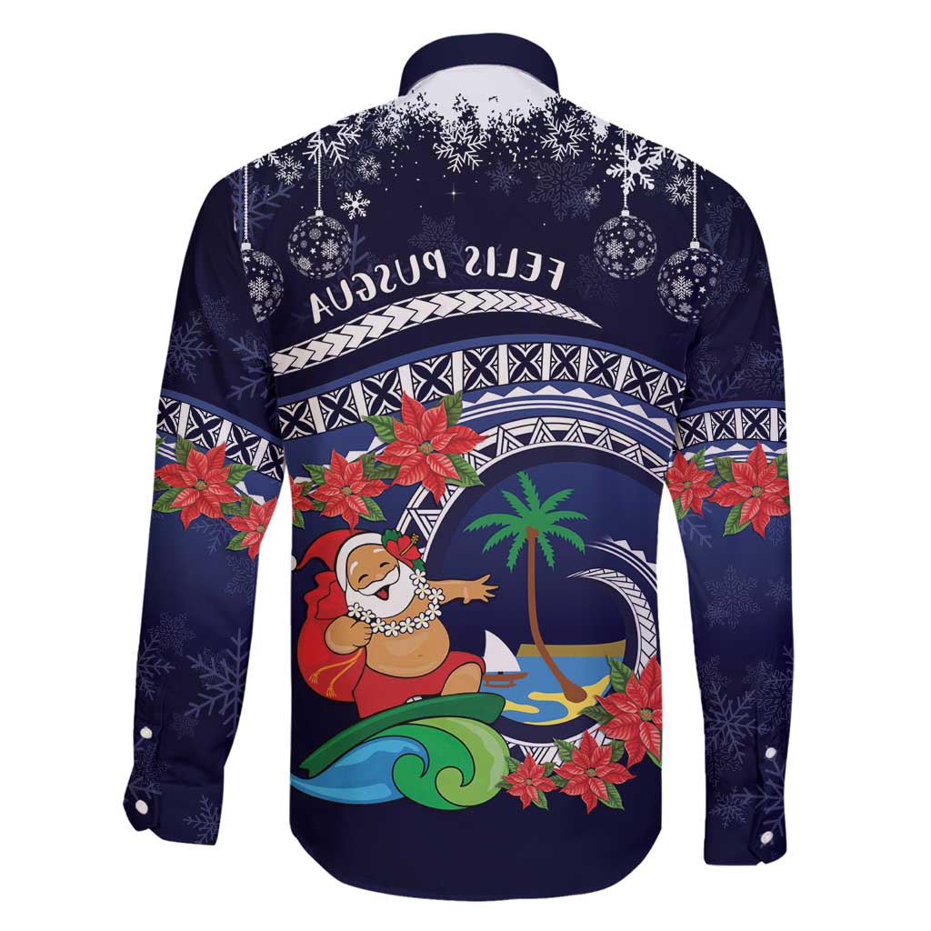 Felis Pusgua Guam Santa Family Matching Off Shoulder Maxi Dress and Hawaiian Shirt Merry Christmas with Polynesian Tribal