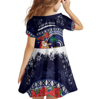 Felis Pusgua Guam Santa Kid Short Sleeve Dress Merry Christmas with Polynesian Tribal