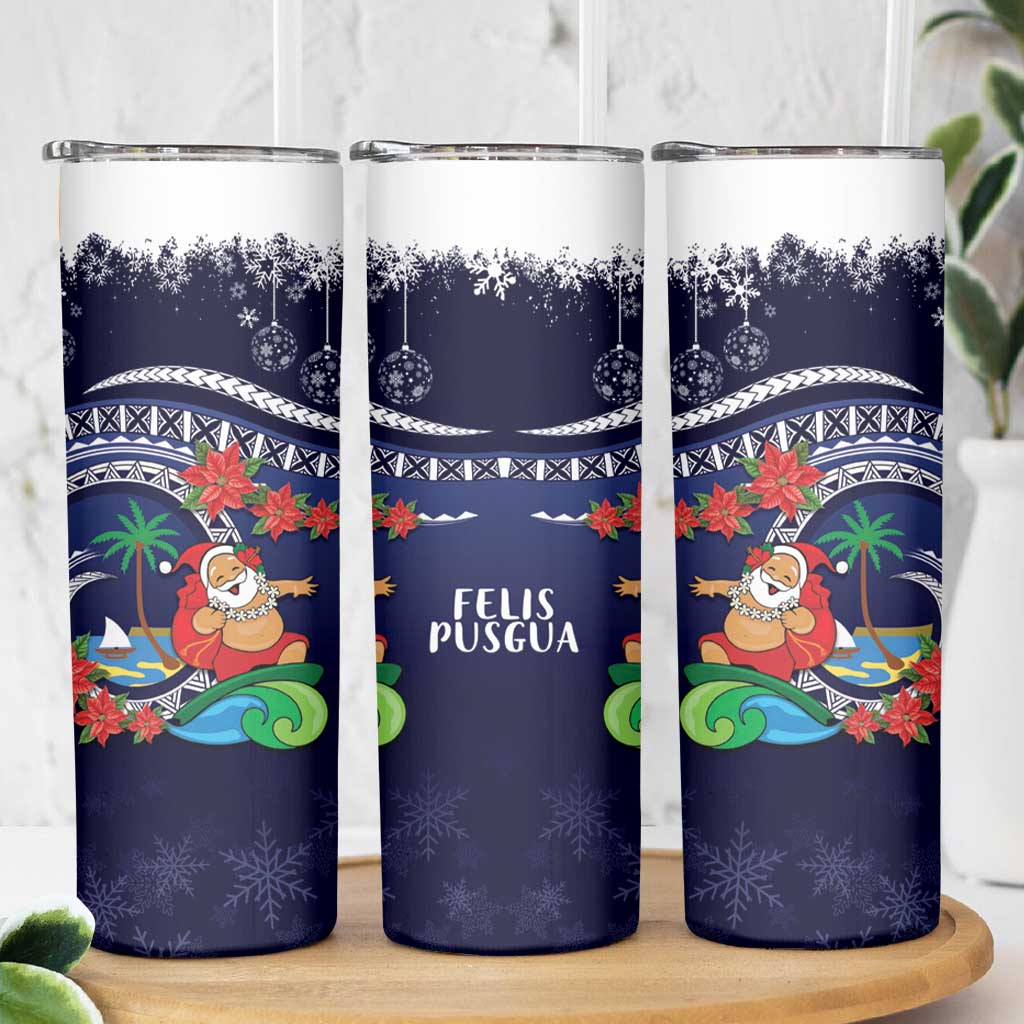Felis Pusgua Guam Santa Skinny Tumbler Merry Christmas with Polynesian Tribal