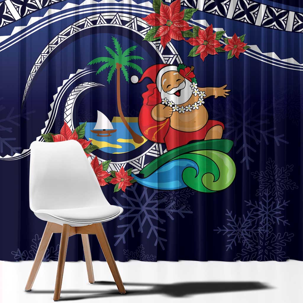 Felis Pusgua Guam Santa Window Curtain Merry Christmas with Polynesian Tribal