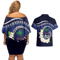 Hafai Adai Guam Guasalis Couples Matching Off Shoulder Short Dress and Hawaiian Shirt Polynesian Tribal Pattern