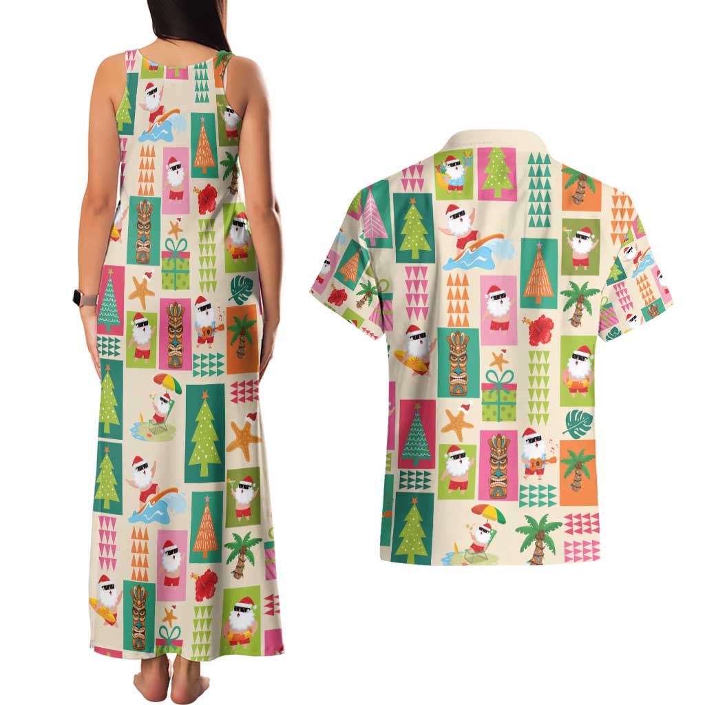 Mele Kalikimaka Hawaii Christmas Couples Matching Tank Maxi Dress and Hawaiian Shirt Funny Santan Hippie Style