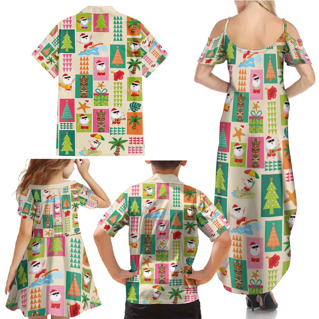 Mele Kalikimaka Hawaii Christmas Family Matching Summer Maxi Dress and Hawaiian Shirt Funny Santan Hippie Style