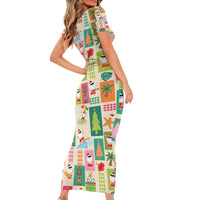 Mele Kalikimaka Hawaii Christmas Short Sleeve Bodycon Dress Funny Santan Hippie Style