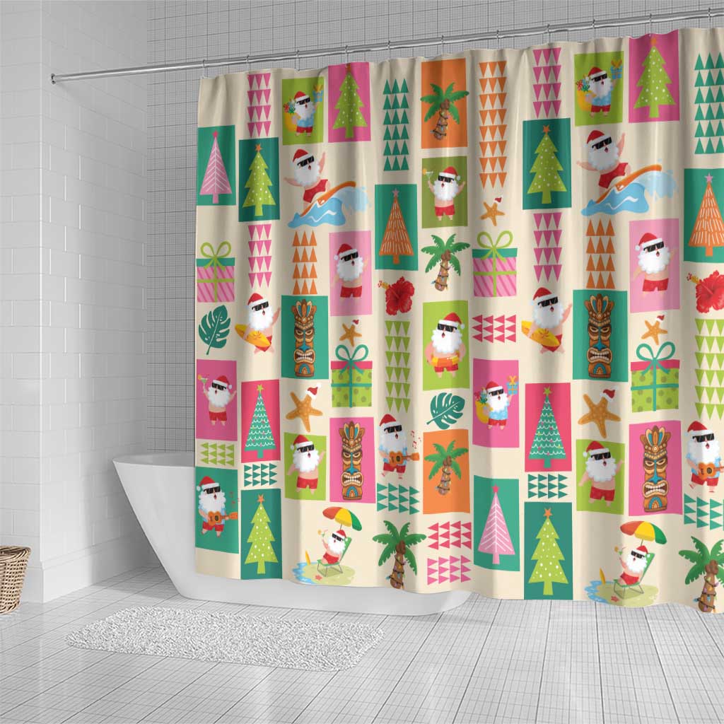 Mele Kalikimaka Hawaii Christmas Shower Curtain Funny Santan Hippie Style