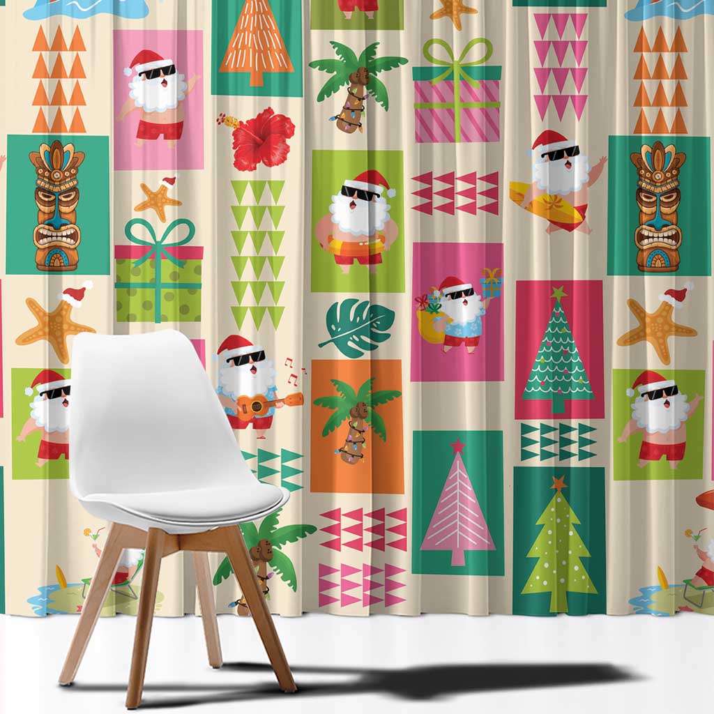 Mele Kalikimaka Hawaii Christmas Window Curtain Funny Santan Hippie Style