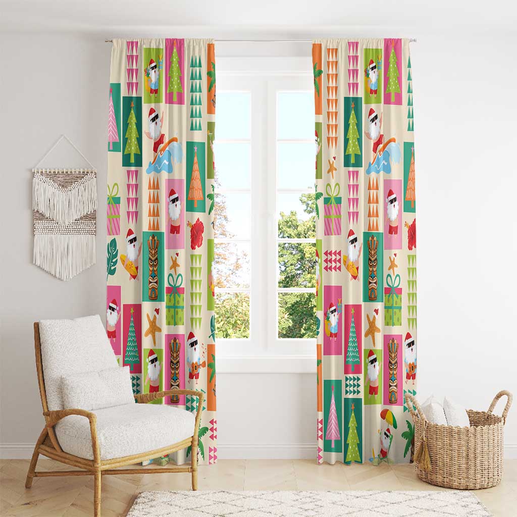 Mele Kalikimaka Hawaii Christmas Window Curtain Funny Santan Hippie Style