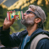 Mele Kalikimaka Hawaii Christmas 4 in 1 Can Cooler Tumbler Surfing Santa with Polynesian Tribal