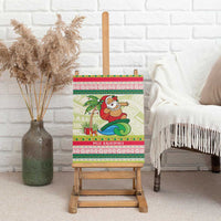 Mele Kalikimaka Hawaii Christmas Canvas Wall Art Surfing Santa with Polynesian Tribal