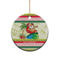 Mele Kalikimaka Hawaii Christmas Ceramic Ornament Surfing Santa with Polynesian Tribal