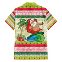Mele Kalikimaka Hawaii Christmas Family Matching Off The Shoulder Long Sleeve Dress and Hawaiian Shirt Surfing Santa with Polynesian Tribal