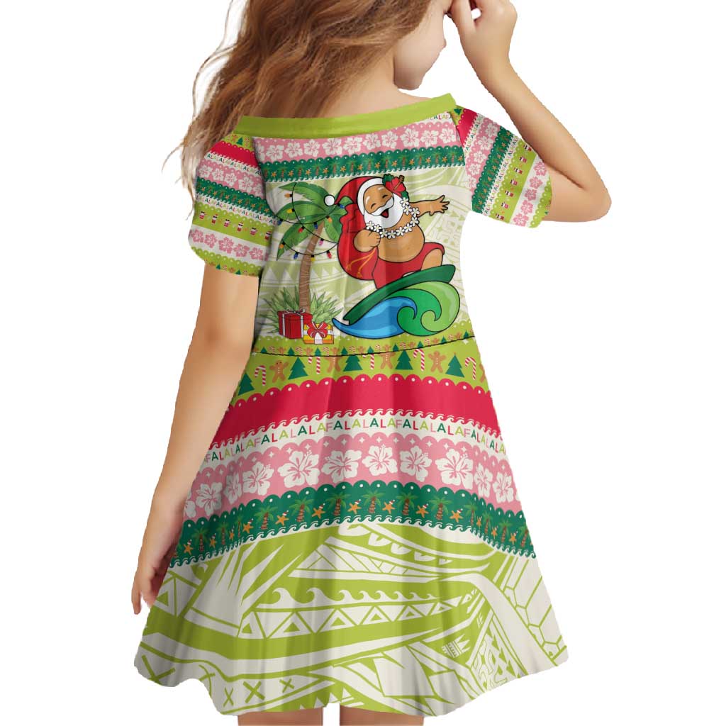 Mele Kalikimaka Hawaii Christmas Family Matching Short Sleeve Bodycon Dress and Hawaiian Shirt Surfing Santa with Polynesian Tribal