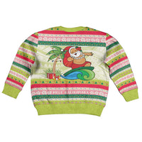 Mele Kalikimaka Hawaii Christmas Kid Ugly Christmas Sweater Surfing Santa with Polynesian Tribal