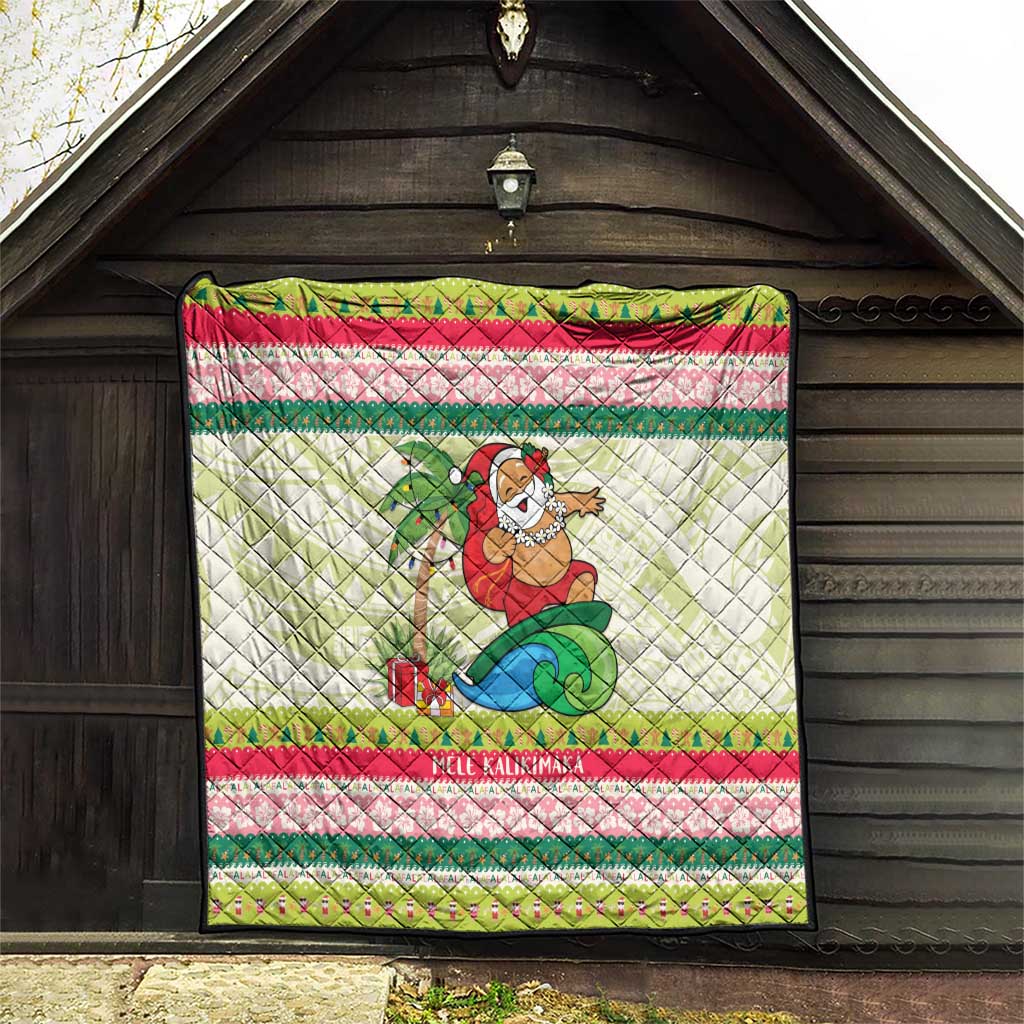 Mele Kalikimaka Hawaii Christmas Quilt Surfing Santa with Polynesian Tribal