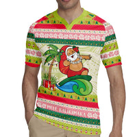 Mele Kalikimaka Hawaii Christmas Rugby Jersey Surfing Santa with Polynesian Tribal