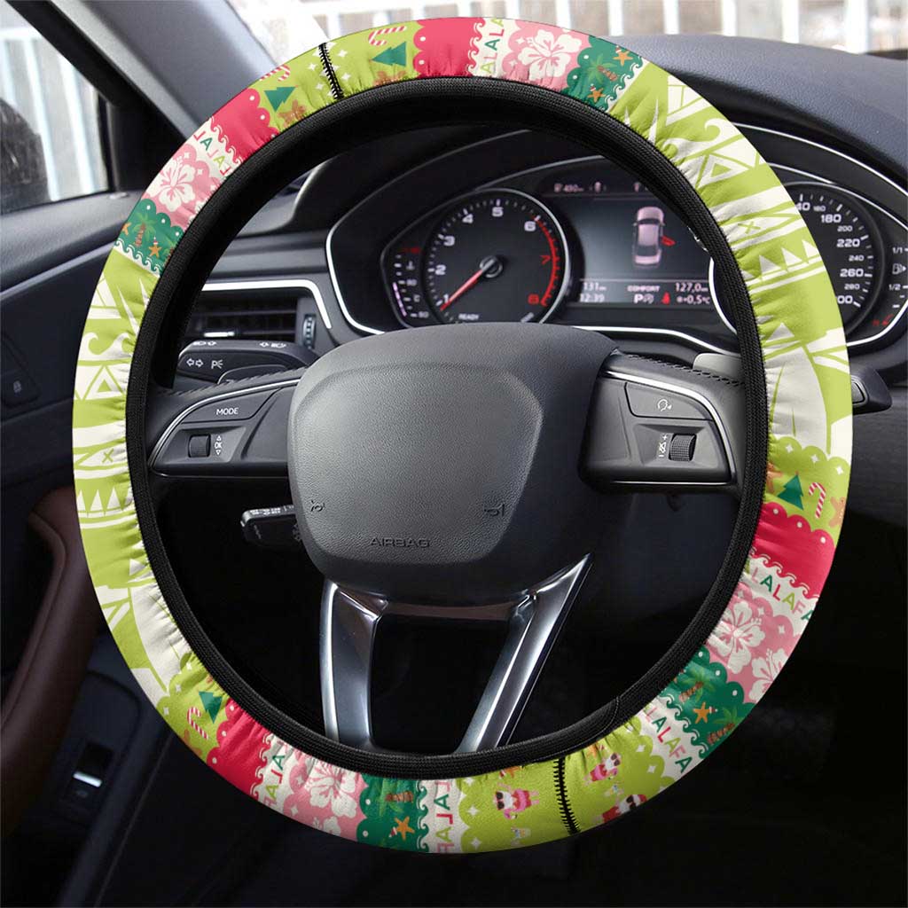 Mele Kalikimaka Hawaii Christmas Steering Wheel Cover Surfing Santa with Polynesian Tribal