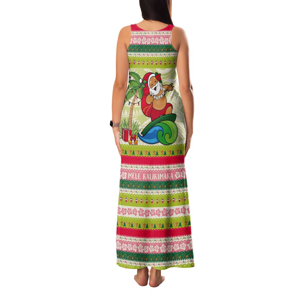 Mele Kalikimaka Hawaii Christmas Tank Maxi Dress Surfing Santa with Polynesian Tribal LT9 - Polynesian Pride
