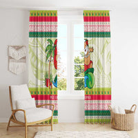 Mele Kalikimaka Hawaii Christmas Window Curtain Surfing Santa with Polynesian Tribal