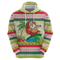 Mele Kalikimaka Hawaii Christmas Zip Hoodie Surfing Santa with Polynesian Tribal