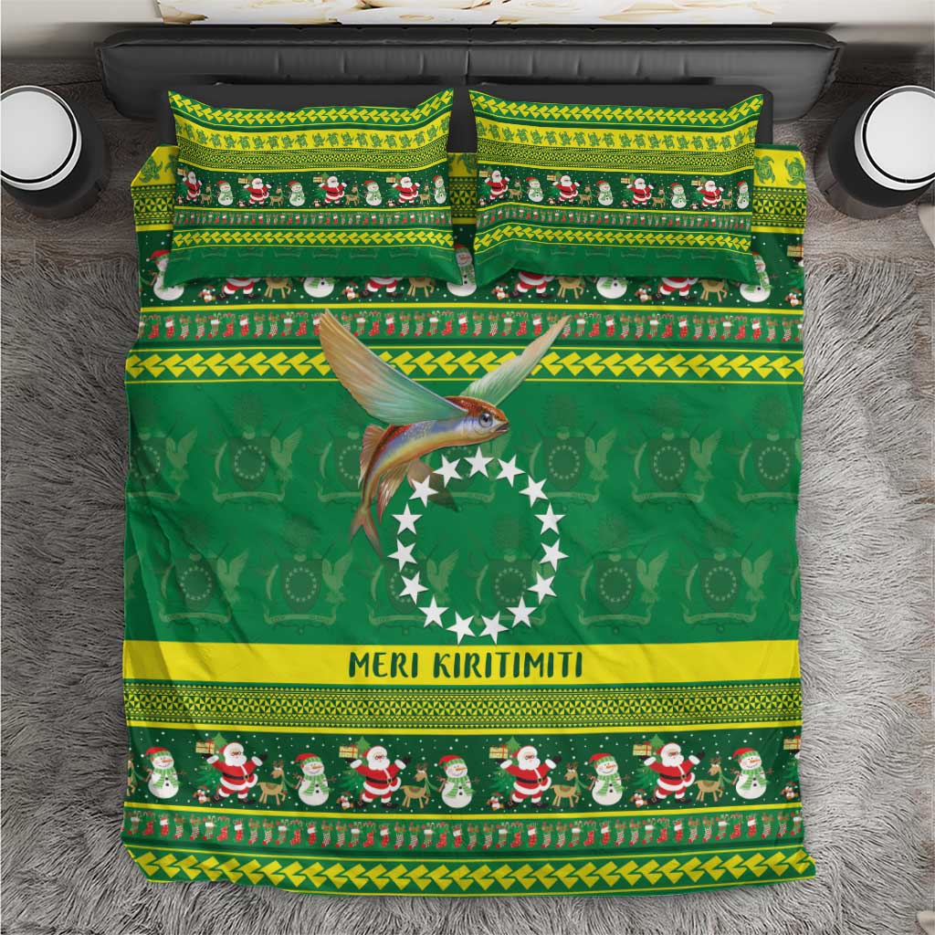 Meri Kiritimiti Cook Islands Christmas Bedding Set Maroro Flying Fish and White Stars