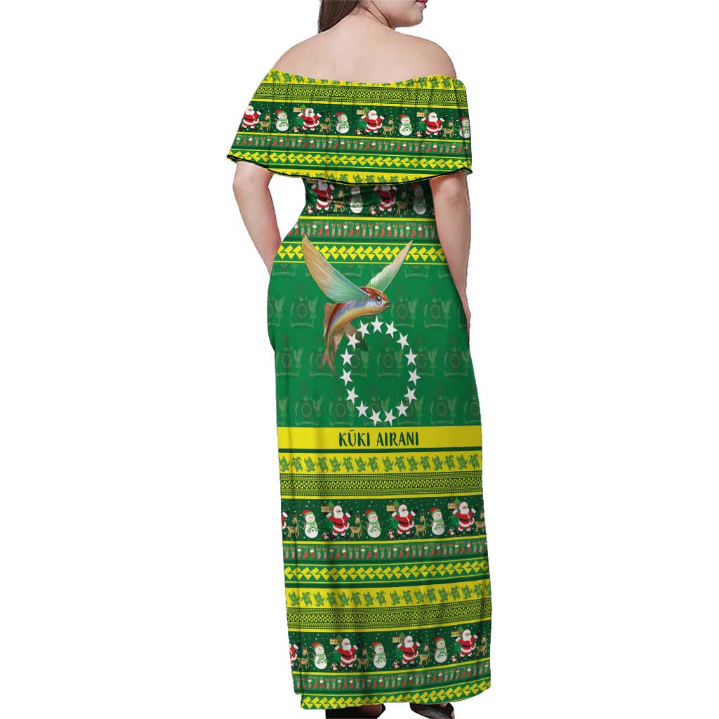 Meri Kiritimiti Cook Islands Christmas Family Matching Off Shoulder Maxi Dress and Hawaiian Shirt Maroro Flying Fish and White Stars LT9 - Polynesian Pride