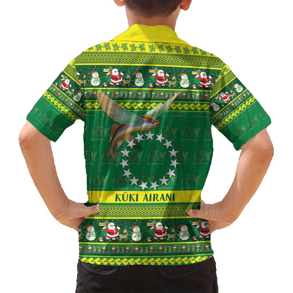 Meri Kiritimiti Cook Islands Christmas Family Matching Off Shoulder Short Dress and Hawaiian Shirt Maroro Flying Fish and White Stars LT9 - Polynesian Pride