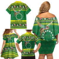 Meri Kiritimiti Cook Islands Christmas Family Matching Off Shoulder Short Dress and Hawaiian Shirt Maroro Flying Fish and White Stars LT9 - Polynesian Pride