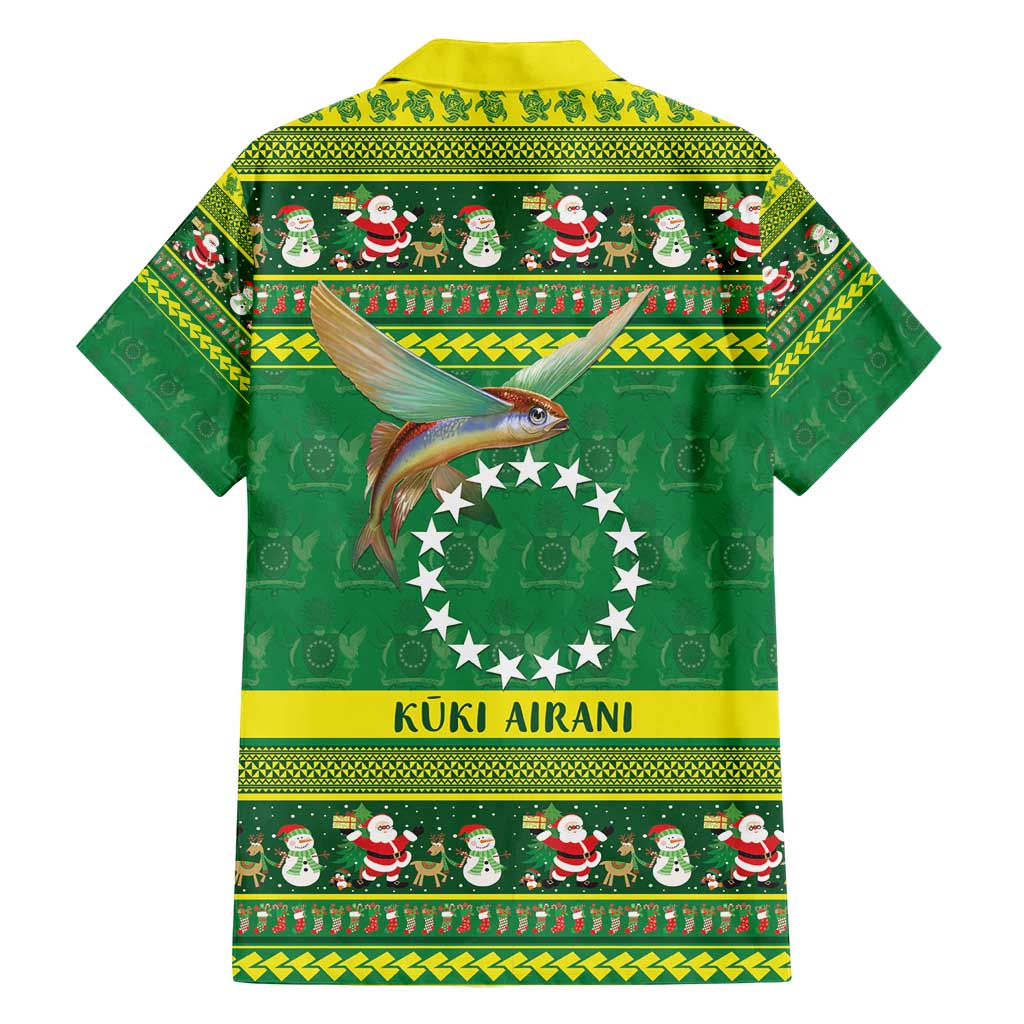Meri Kiritimiti Cook Islands Christmas Family Matching Off Shoulder Short Dress and Hawaiian Shirt Maroro Flying Fish and White Stars LT9 - Polynesian Pride
