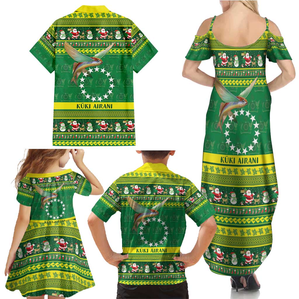 Meri Kiritimiti Cook Islands Christmas Family Matching Summer Maxi Dress and Hawaiian Shirt Maroro Flying Fish and White Stars