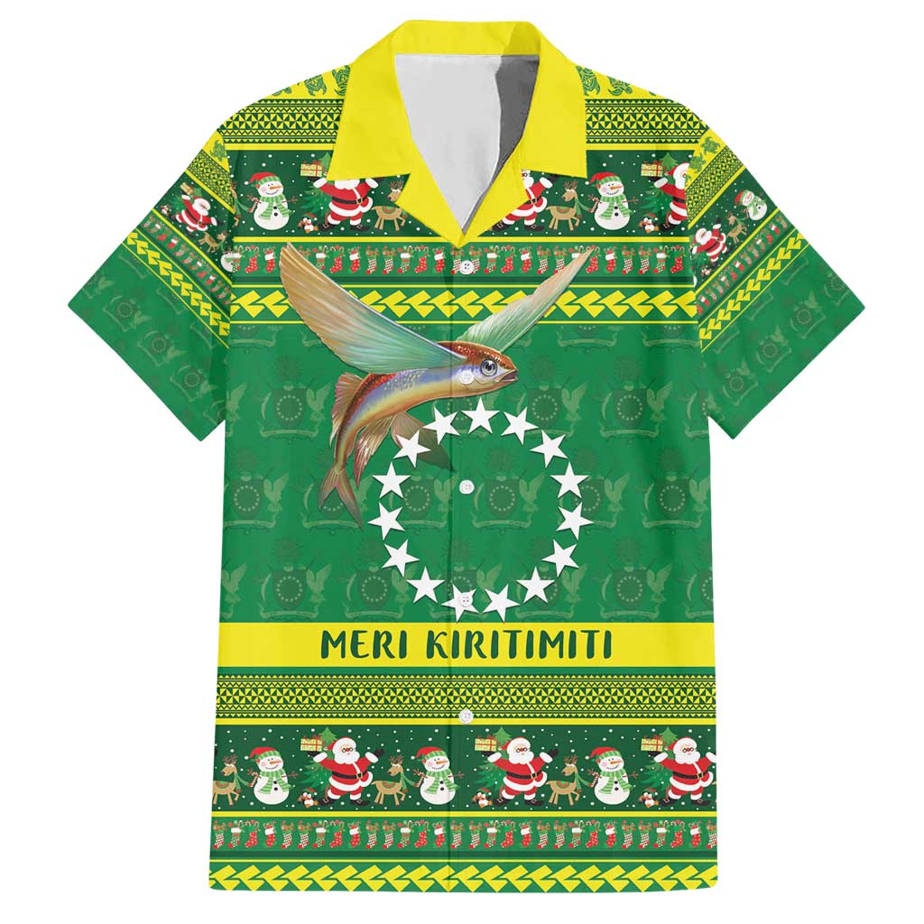 Meri Kiritimiti Cook Islands Christmas Hawaiian Shirt Maroro Flying Fish and White Stars