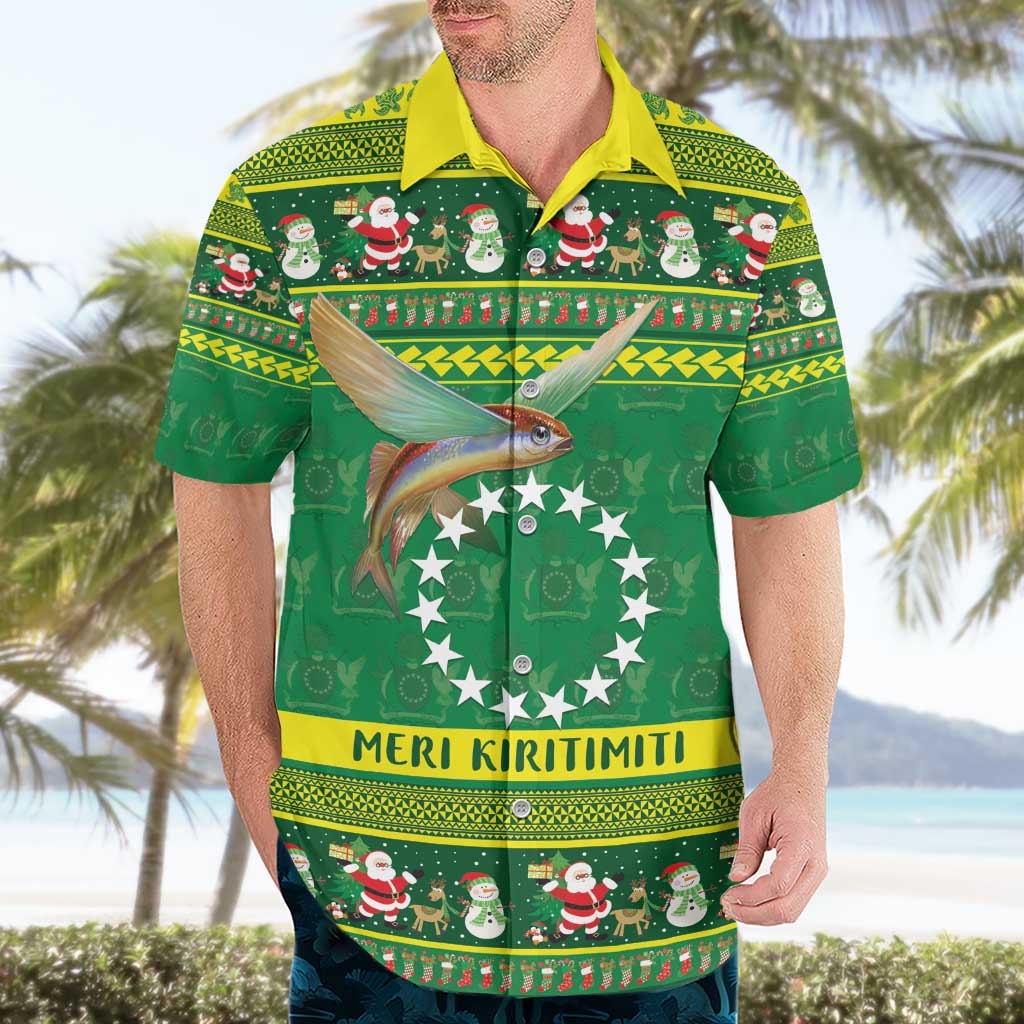 Meri Kiritimiti Cook Islands Christmas Hawaiian Shirt Maroro Flying Fish and White Stars LT9 - Polynesian Pride