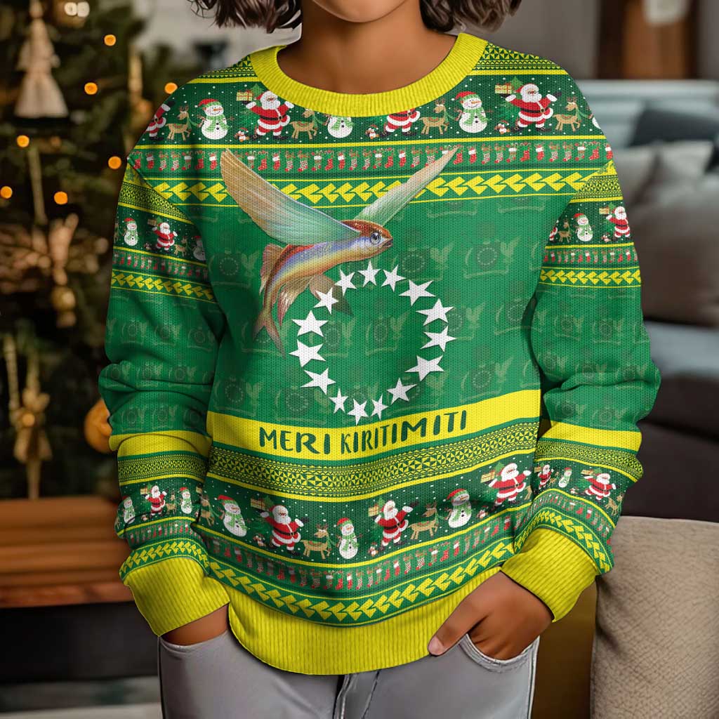 Meri Kiritimiti Cook Islands Christmas Kid Ugly Christmas Sweater Maroro Flying Fish and White Stars LT9 - Polynesian Pride