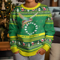 Meri Kiritimiti Cook Islands Christmas Kid Ugly Christmas Sweater Maroro Flying Fish and White Stars LT9 - Polynesian Pride