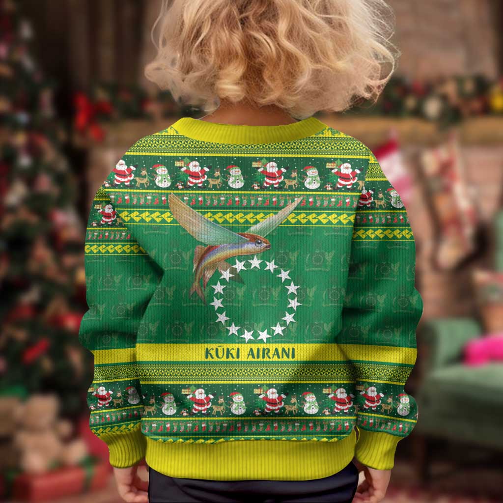 Meri Kiritimiti Cook Islands Christmas Kid Ugly Christmas Sweater Maroro Flying Fish and White Stars LT9 - Polynesian Pride