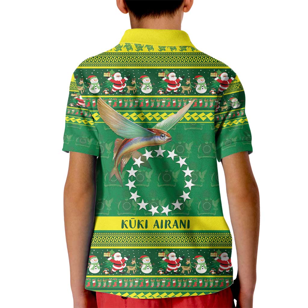 Meri Kiritimiti Cook Islands Christmas Kid Polo Shirt Maroro Flying Fish and White Stars LT9 - Polynesian Pride