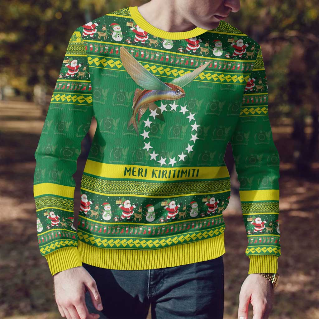 Meri Kiritimiti Cook Islands Christmas Ugly Christmas Sweater Maroro Flying Fish and White Stars