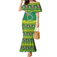 Meri Kiritimiti Cook Islands Christmas Mermaid Dress Maroro Flying Fish and White Stars LT9 Women Green - Polynesian Pride