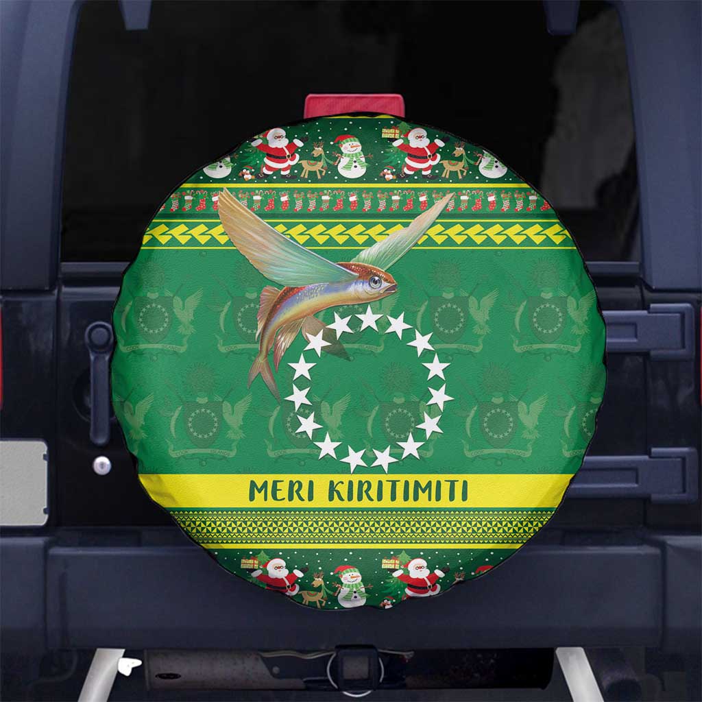 Meri Kiritimiti Cook Islands Christmas Spare Tire Cover Maroro Flying Fish and White Stars