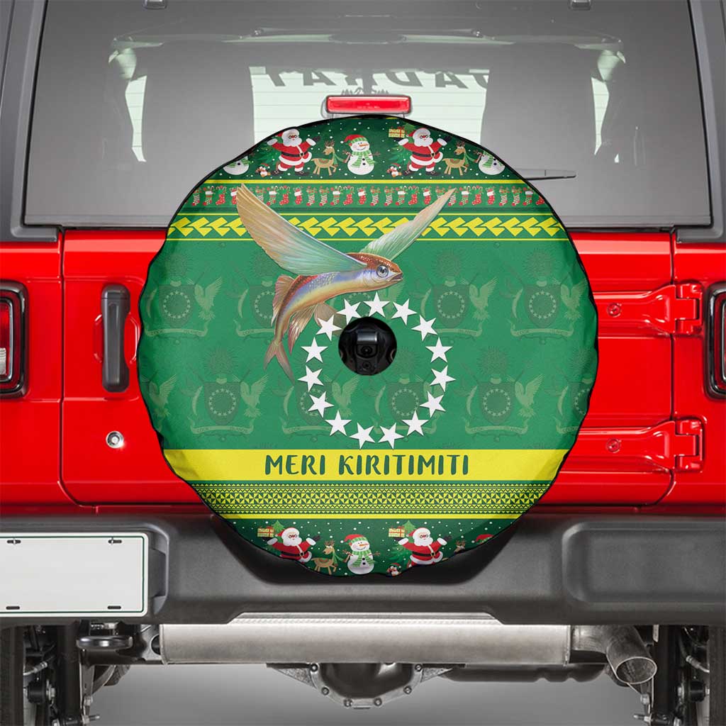 Meri Kiritimiti Cook Islands Christmas Spare Tire Cover Maroro Flying Fish and White Stars