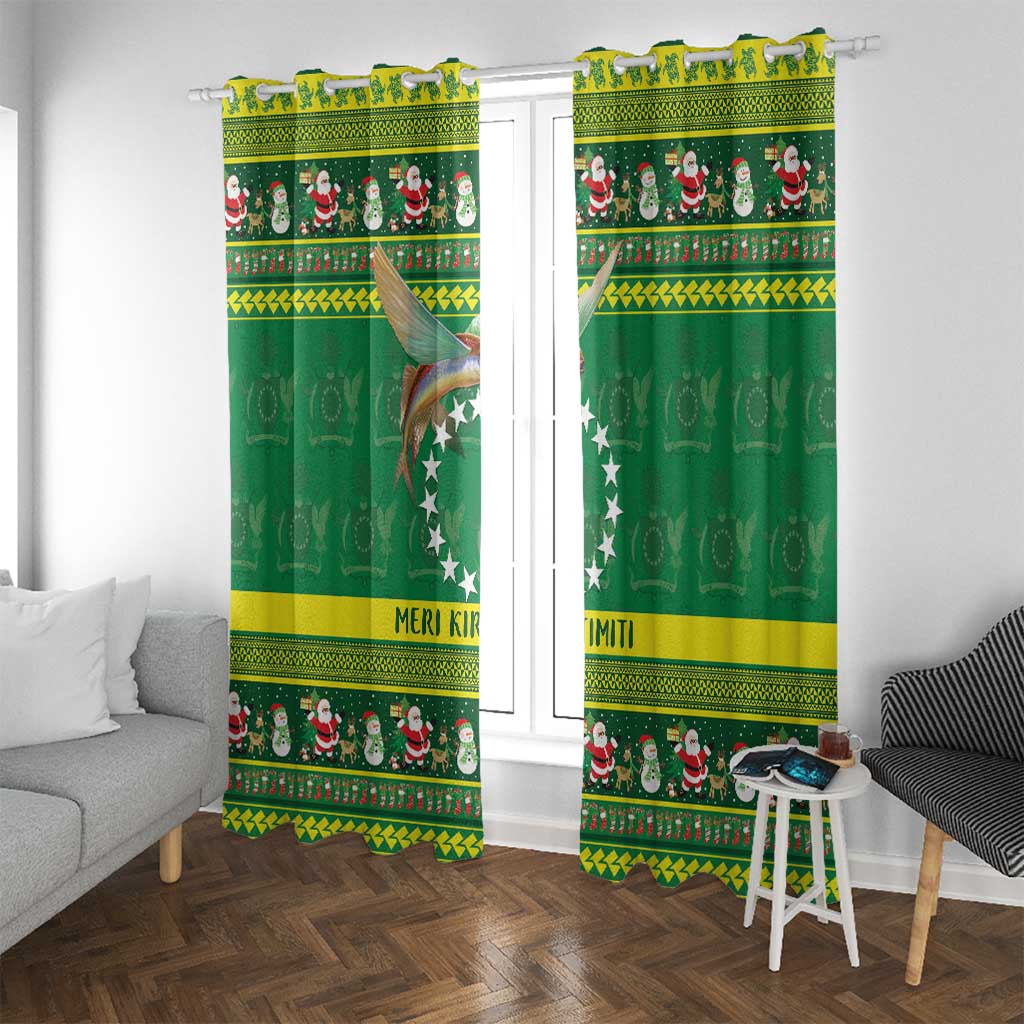 Meri Kiritimiti Cook Islands Christmas Window Curtain Maroro Flying Fish and White Stars