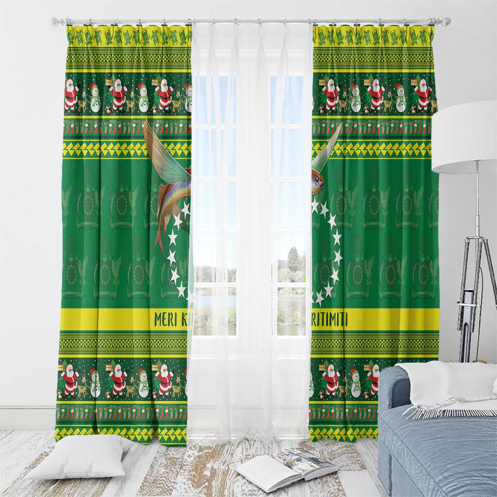 Meri Kiritimiti Cook Islands Christmas Window Curtain Maroro Flying Fish and White Stars