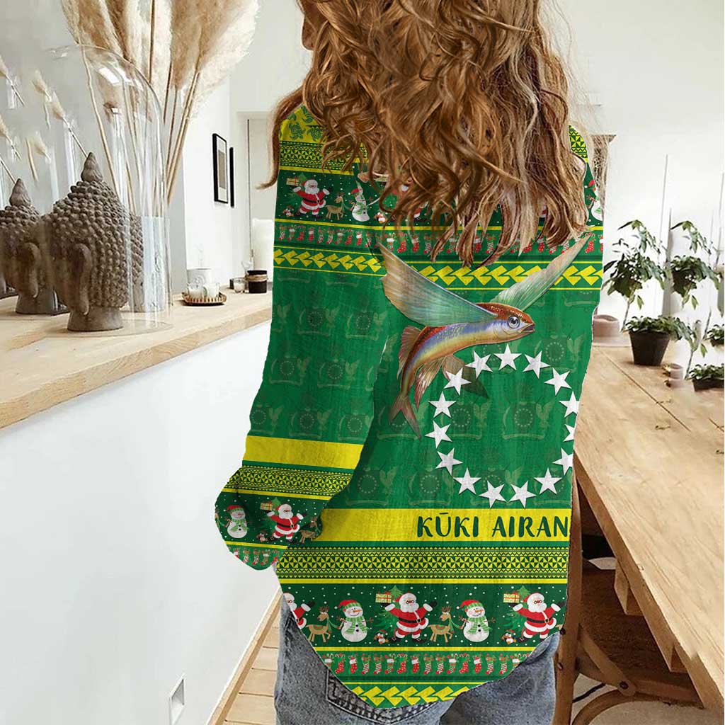 Meri Kiritimiti Cook Islands Christmas Women Casual Shirt Maroro Flying Fish and White Stars LT9 - Polynesian Pride