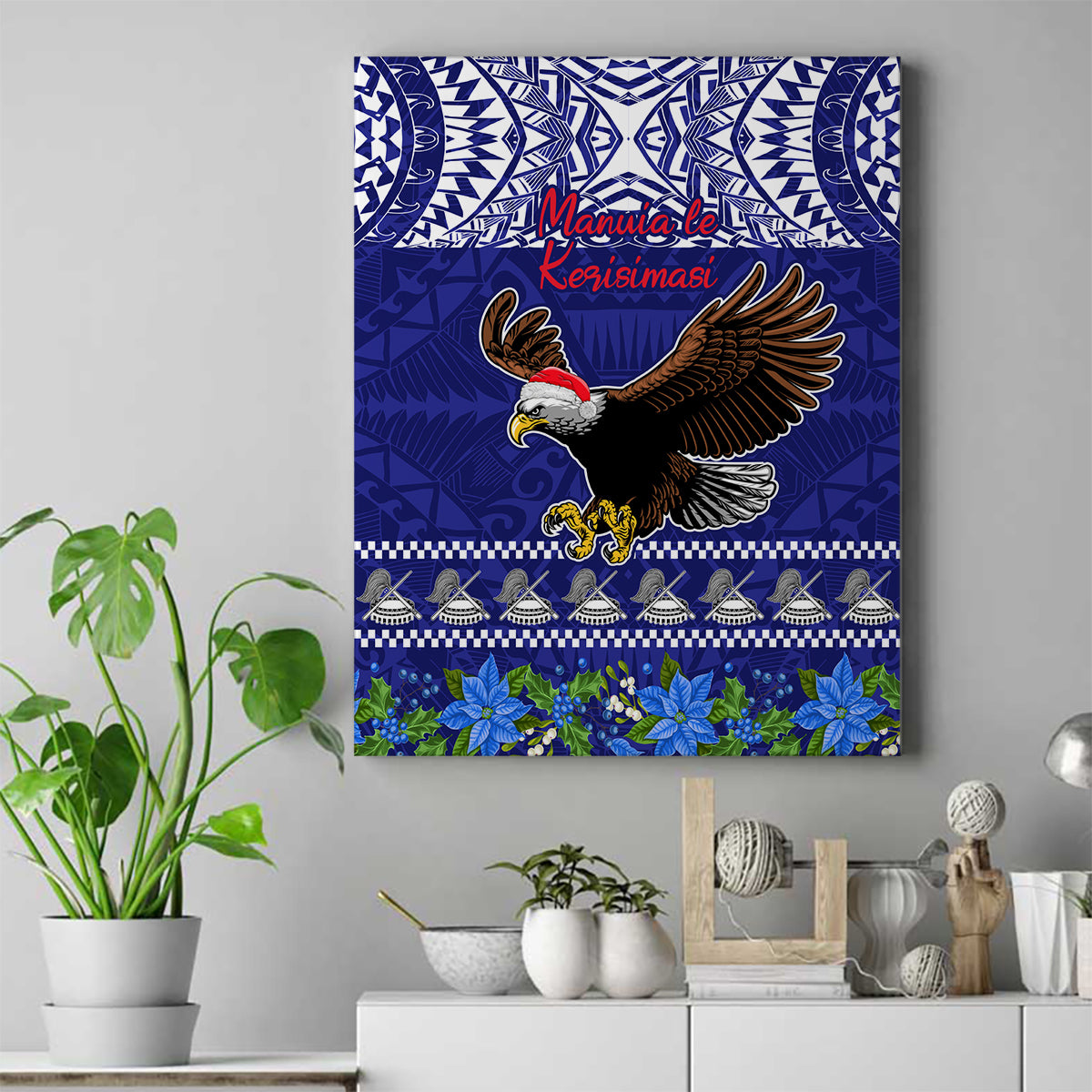 American Samoa Christmas Canvas Wall Art Manuia le Kerisimasi Polynesian Tribal LT9 Blue - Polynesian Pride