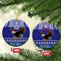 American Samoa Christmas Ceramic Ornament Manuia le Kerisimasi Polynesian Tribal LT9 Circle Blue - Polynesian Pride